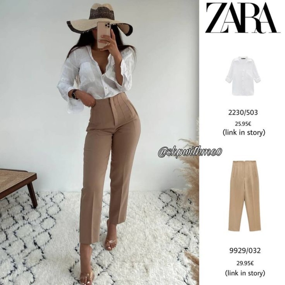 ZARA Tan high-wasted Pleated trousers Pants‎ Size XS NWOT